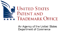 Logo of the United States Patent and Trademark Office - Eagle landing on light bulb with 4 stars below